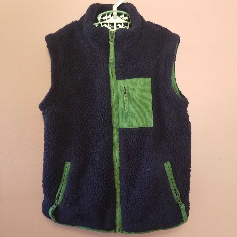BODEN MINI Navy/Green Convertible Lined Sherpa Jacket Vest. 5-6Y - Picture 3 of 6